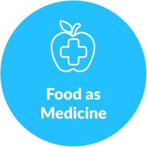 Icon with an apple and medical cross for "Food as Medicine".