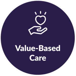 Icon representing Value-Based Care with a heart and hand.