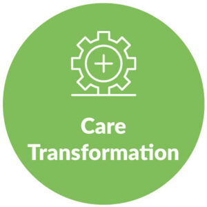 Icon of a gear with a plus sign symbolizing Care Transformation.