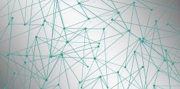 Complex web of interconnected green lines and nodes on a light background.